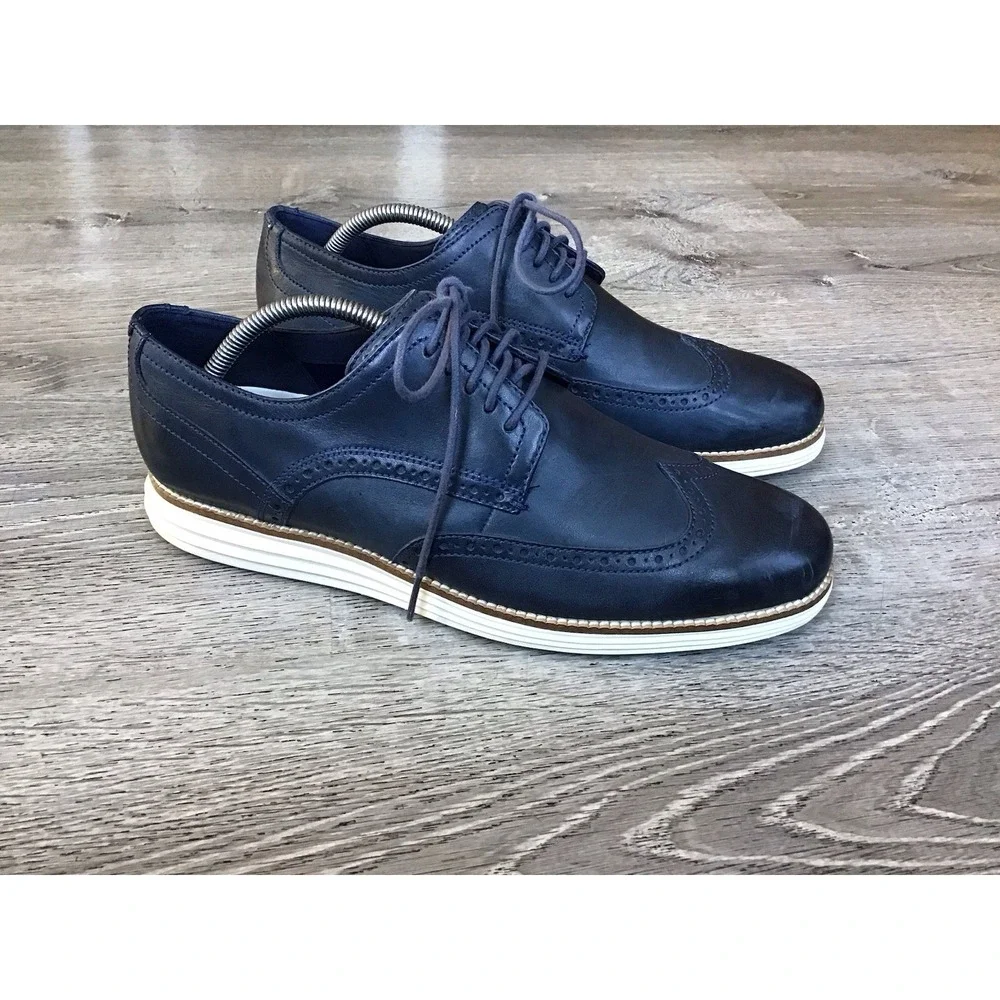 Cole Haan Zerogrand Men's 10 M Wing Ox Wingtip Oxford Blue Leather Shoes C30563
